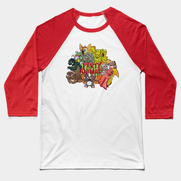 Party Animals Baseball T-Shirt by DeepFriedArt